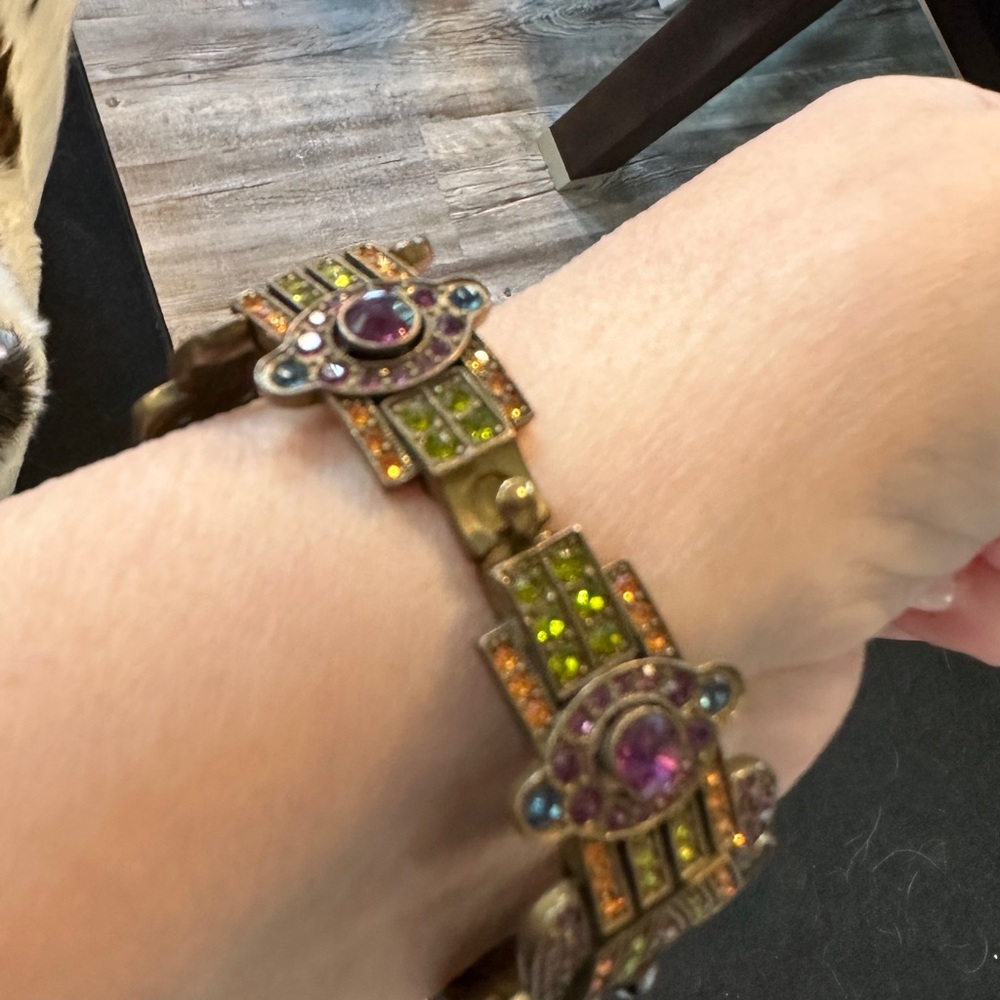 Heidi Daus Crystal Art Deco Statement Bracelet – Multicolor, Large- STUNNING